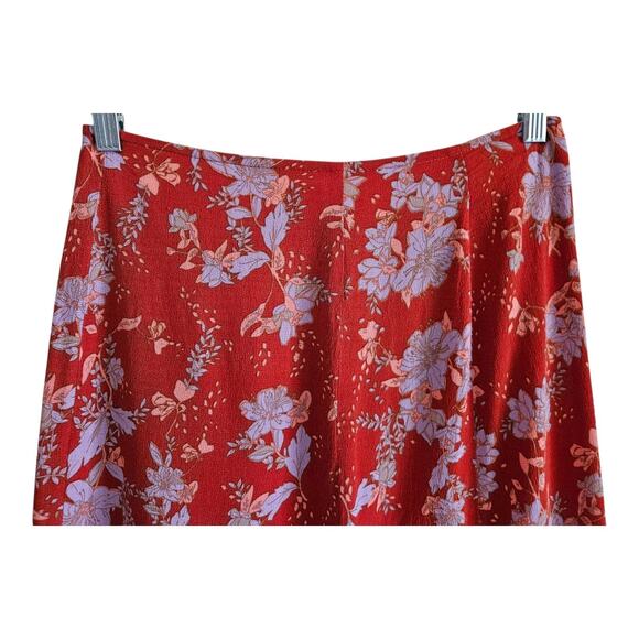 FREE PEOPLE Women's 4 Retro Love Midi Skirt Rust Floral Buttons Slit Waist 26" - Picture 6 of 8